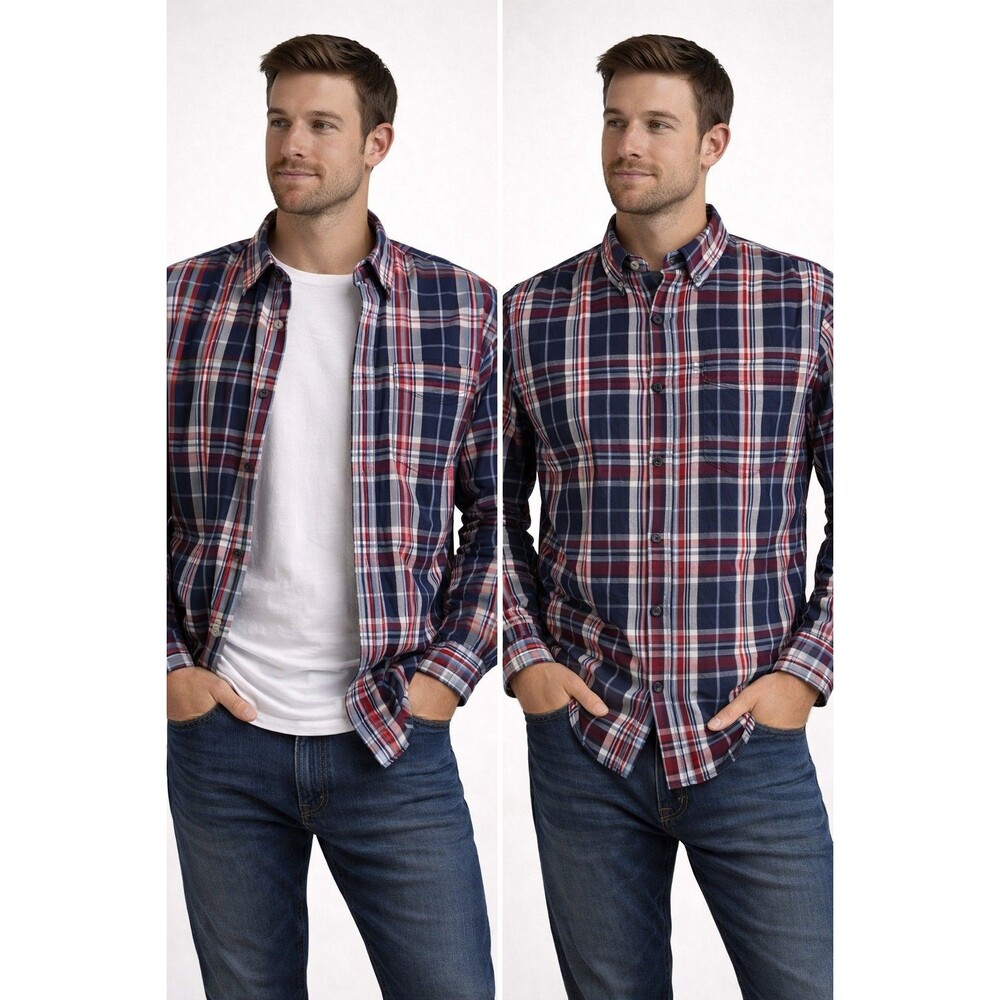 Ecko Unltd Plaid Shirt Mens 2XL Red Blue Cotton Button Down Streetwear casual